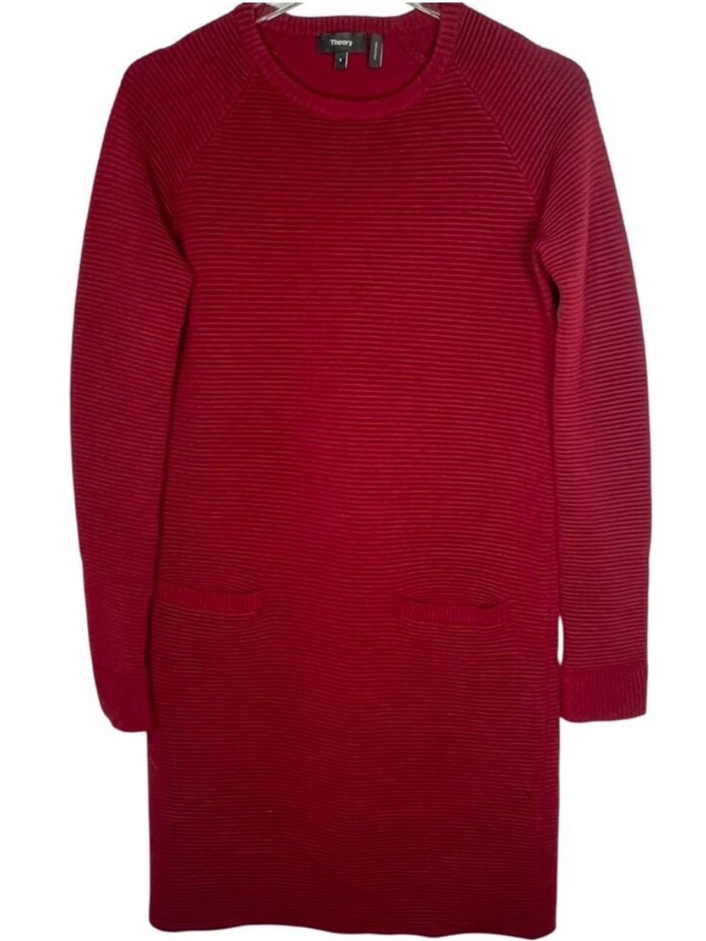 Theory Women's Deep Red Ribbed Crew-Neck Sweater Dress